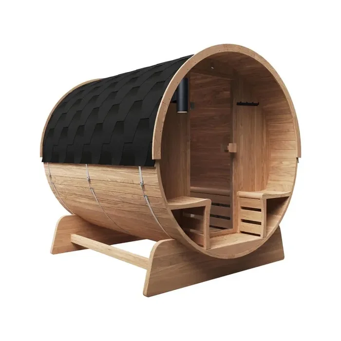 4-Person Electric Heater Outdoor Cedar Barrel Steam Sauna Front Porch Canopy – ETL Certified
