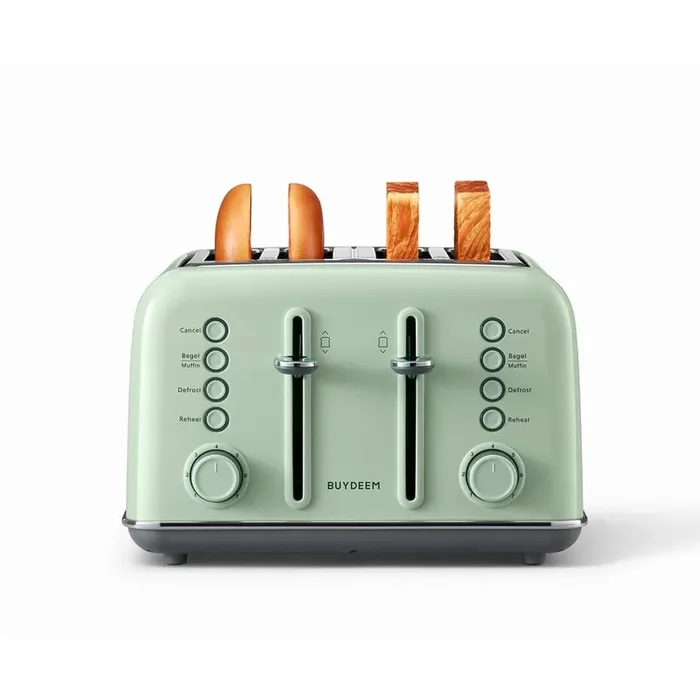 4-Slice Metal Wide Slot Toaster with 7 Shade Settings Green Extra Wide Slots for Bagels Waffles