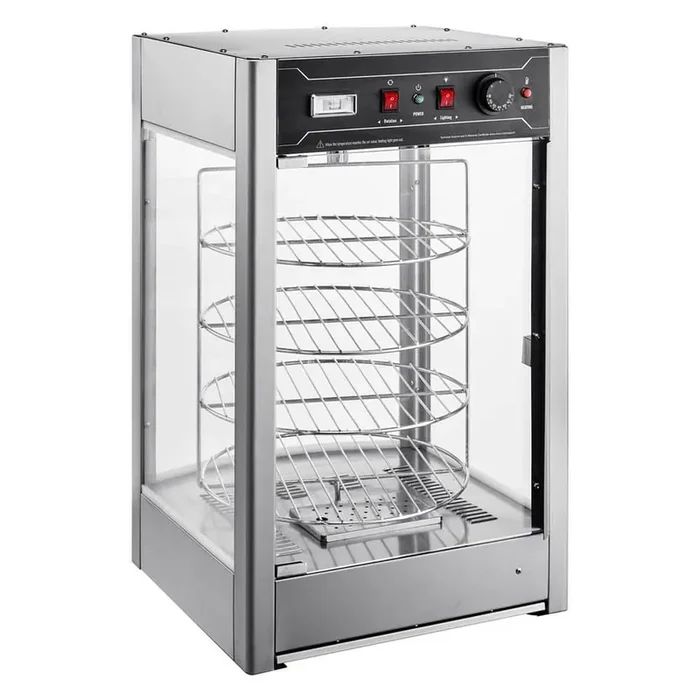 4-Tier Commercial Food Warmer Display for 14 in. Pizza Silver Buffet Server Rotary Steam Heating Temp Control w/1-Crocks