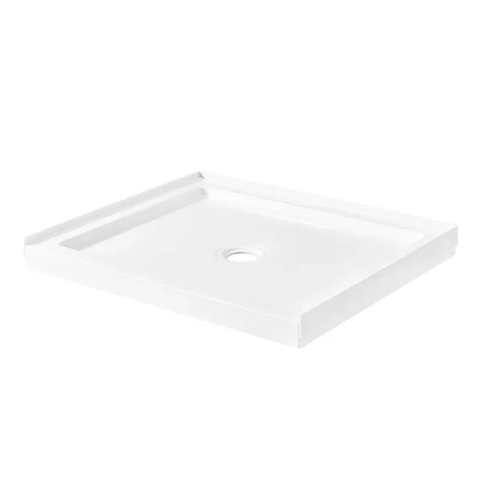 40 in. L x 32 in. W Alcove and Corner Shower Pan Base Square with Center Drain and White Acrylic, Reversible Design