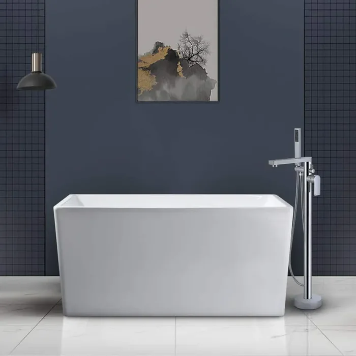 43 in. Contemporary Design Acrylic Flatbottom Soaking Tub Freestanding Bathtub in White