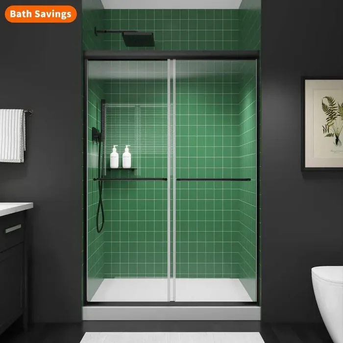 44-48 in. W x 70 in. H Framed Sliding Shower Door in Black with 1/4 in. (6 mm) Tempered Glass Shower Door