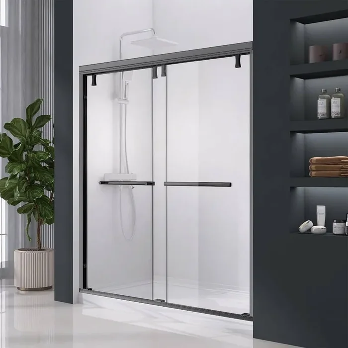 44 to 48 in. W x 76 in. H Double Sliding Frameless Shower Door Matte Black Finish w/ 5/16 in. Tempered Glass and Handle