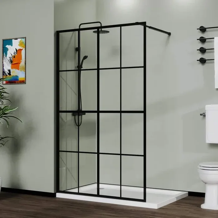 46 in. W x 72 in. H Single Fixed Framed Shower Door in Black Finish with Tempered Glass