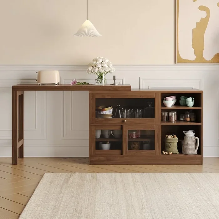 47.2″ Walnut Sideboard Cabinet & Modern Storage Sideboard with Extendable Dining Table | homary