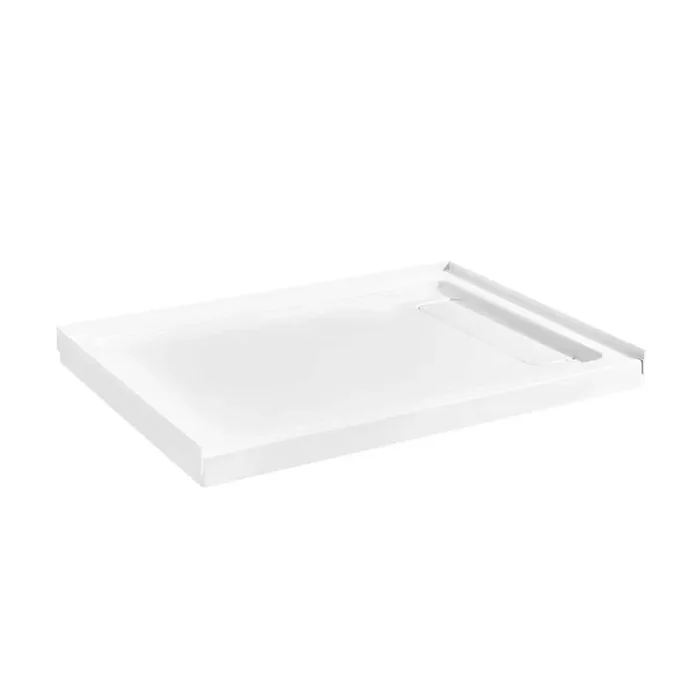 48-in L x 36-in W Alcove or Corner Shower Pan Base Rectangle with Hidden Side Drain, White Acrylic, Reversible Design