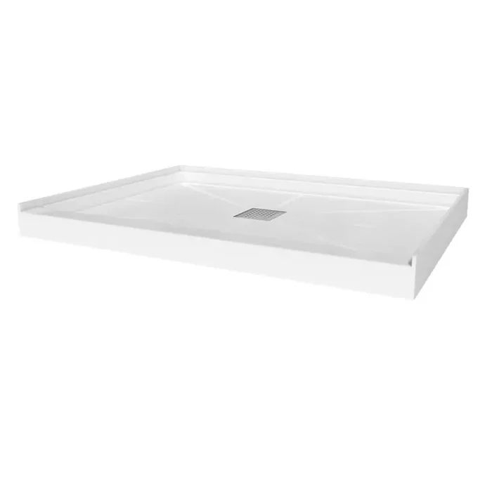 48 in. L x 36 in. W Single Threshold Alcove Solid Surface Shower Pan Base with Centre Drain in White