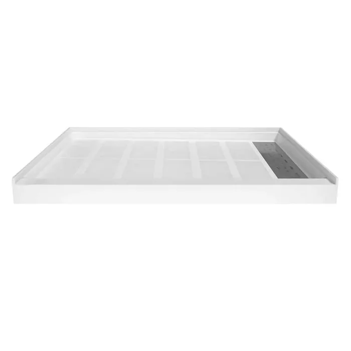 48 in. L x 36 in. W Single Threshold Alcove Solid Surface Shower Pan Base with Right Drain in White