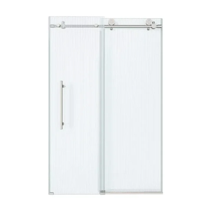 48 in. W x 76 in. H Framless Single Sliding Shower Door in Brushed Nickel with 3/8 in. (10mm) Fluted Glass