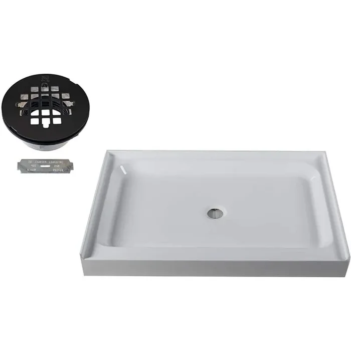 48 in. x 36 in. Single Threshold Alcove Shower Pan Base with Center Brass Drain in Matte Black
