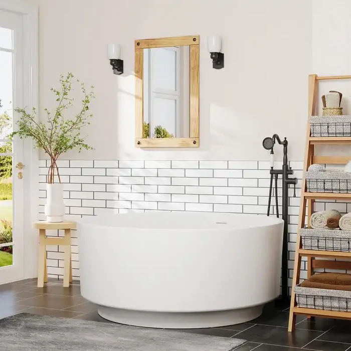 49.2 in. x 49.2 in. Stone Resin Flatbottom Solid Surface Non-Slip Freestanding Soaking Bathtub in Green