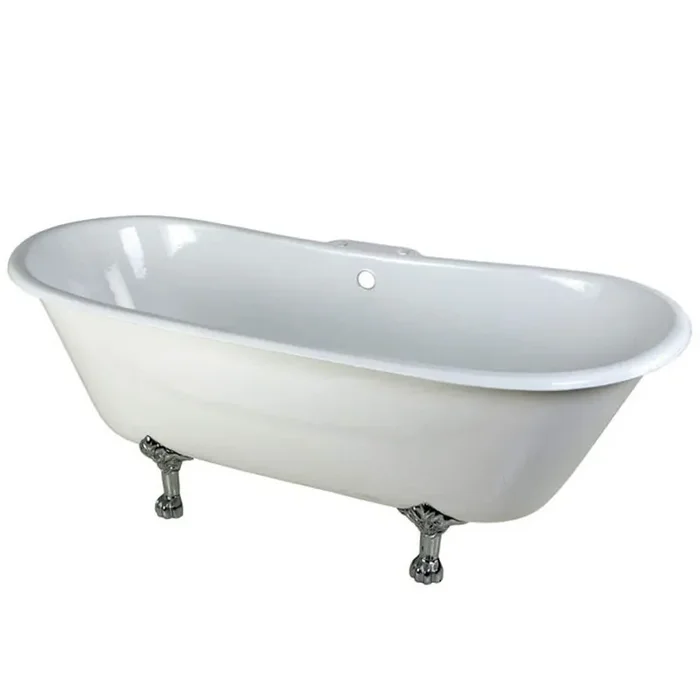 5.6 ft. Cast Iron Polished Chrome Claw Foot Double Slipper Tub with 7 in. Deck Holes in White