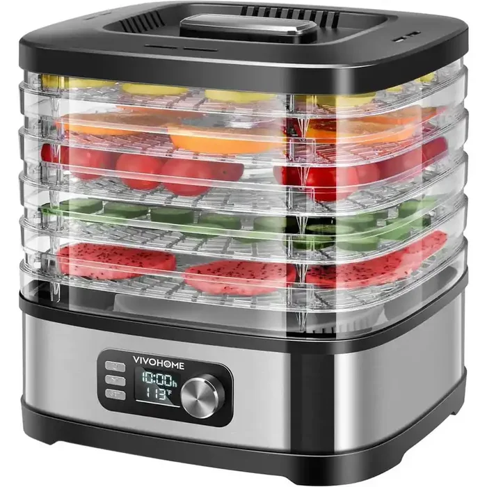 5-Tray Silver Electric Food Dehydrator with 72H Digital Timer and Temperature Control