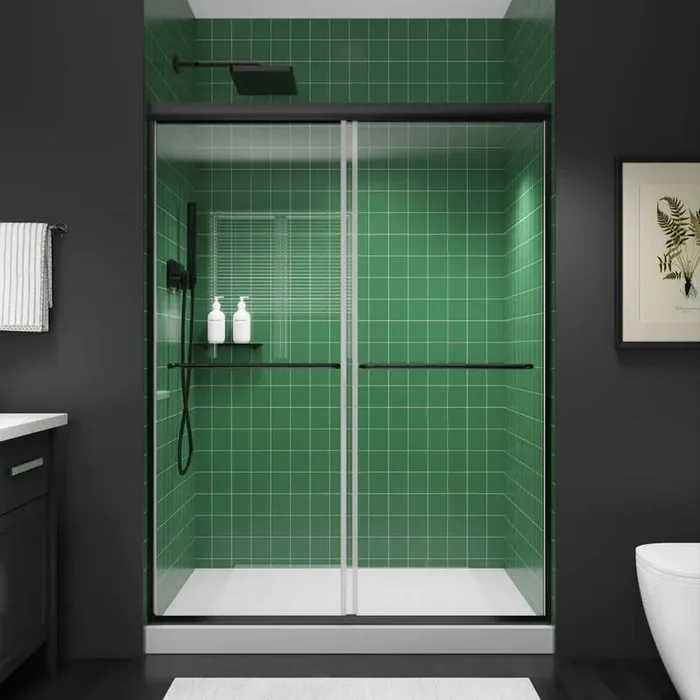 50-54 in. W x 70 in. H Framed Sliding Shower Door in Black with 1/4 in. (6 mm) Tempered Clear Glass Shower Door