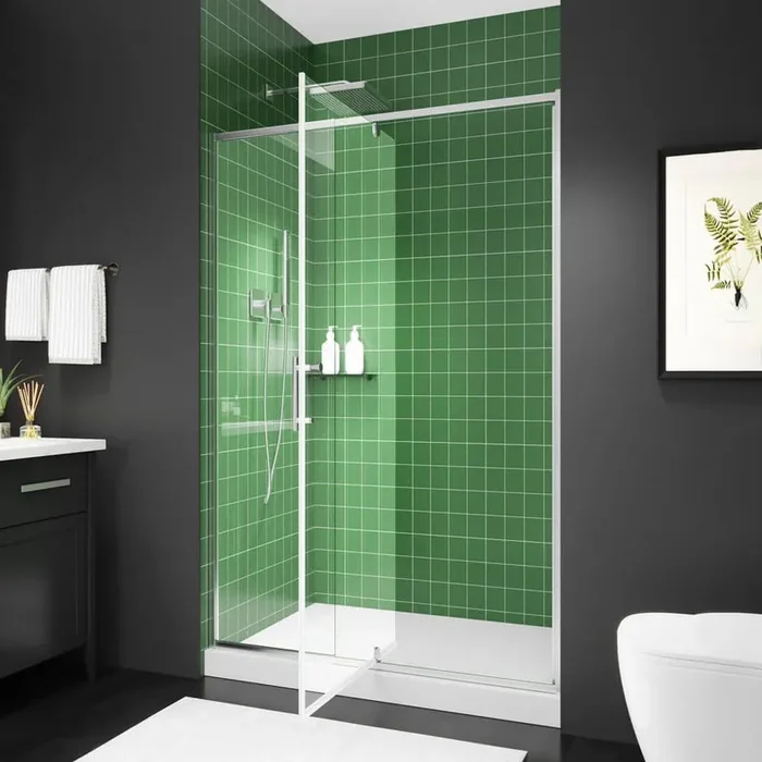 50-54 in. W x 71 in. H Semi-Frameless Pivot Shower Door in Chrome with 1/4 in. (6 mm) SGCC Tempered Glass Shower Door