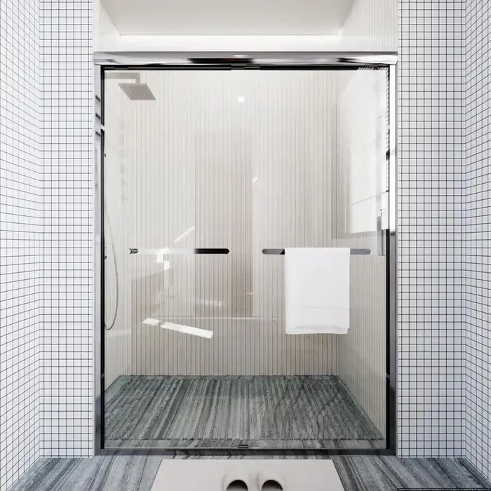 50 to 54 in. W. x 72 in. H Double Sliding Semi-Frameless Shower Door in Chrome with Double Handle