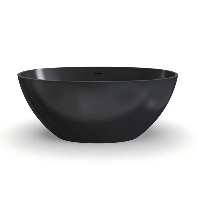 55 in. x 30.7 in. Solid Surface Freestanding Soaking Bathtub with Center Drain in Black