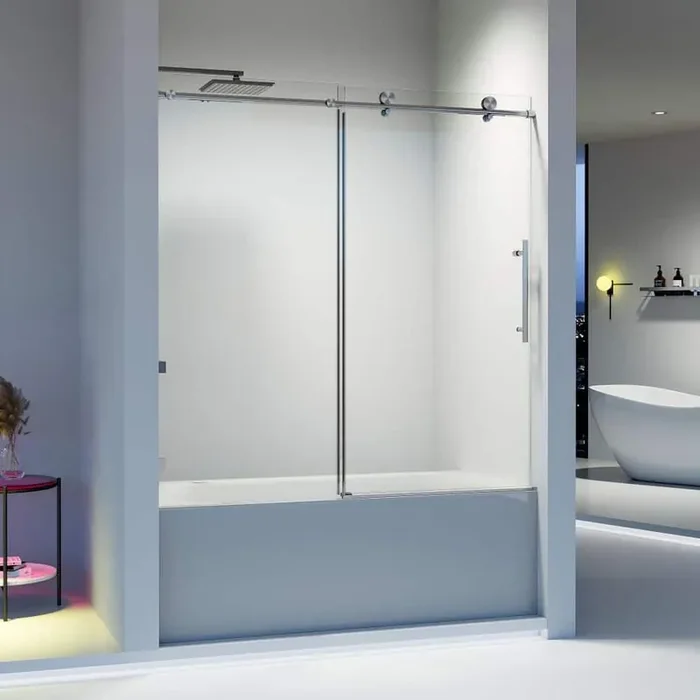56-60 in. W x 60 in. H Frameless Sliding Shower Door Soft-Close Door in Brushed Nickel w/ 5/16 in. Clear Tempered Glass