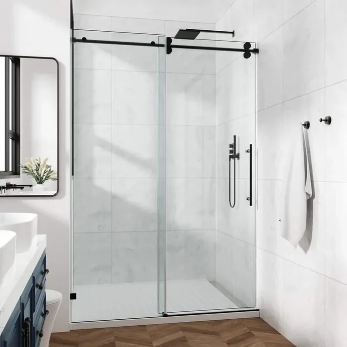 56-60 in. W x 66 in. H Sliding Frameless Shower Door in Matte Black with Clear Glass
