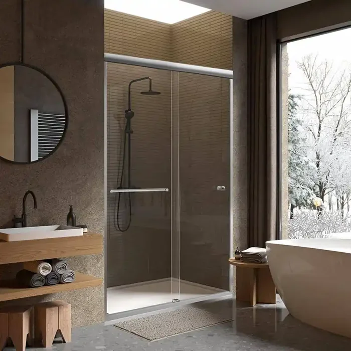 56 in. – 60 in. W 62-3/8 in. H x 1/4 in. Thickness Semi Frameless Double Sliding Shower Clear Tempered Glass