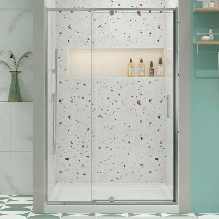 56 in. to 60 in. W x 71 in. H Framed Pivot Shower Door in Chrome with Clear Glass