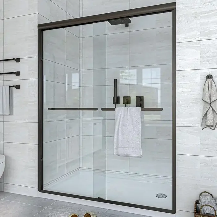 56 in. to 60 in. W x 72 in. H Sliding Framed Shower Door in Oil Rubbed Bronze with Clear Glass Double Sliding Reversible