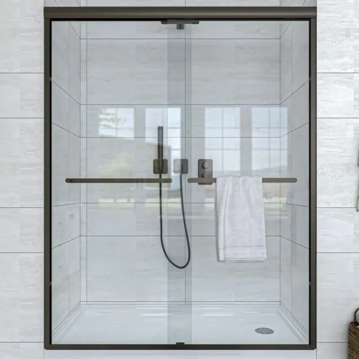 56 in. to 60 in. W x 72 in. H Sliding Framed Shower Door in Oil Rubbed Bronze with Clear Glass Double Sliding Reversible