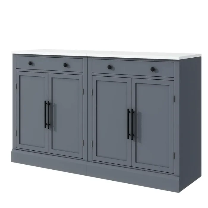 57.4 x 17.5 x 35.4 in. MDF Ready to Assemble Floor Base Kitchen Cabinet Pantry Cabinet in Gray with Adjustable Shelves