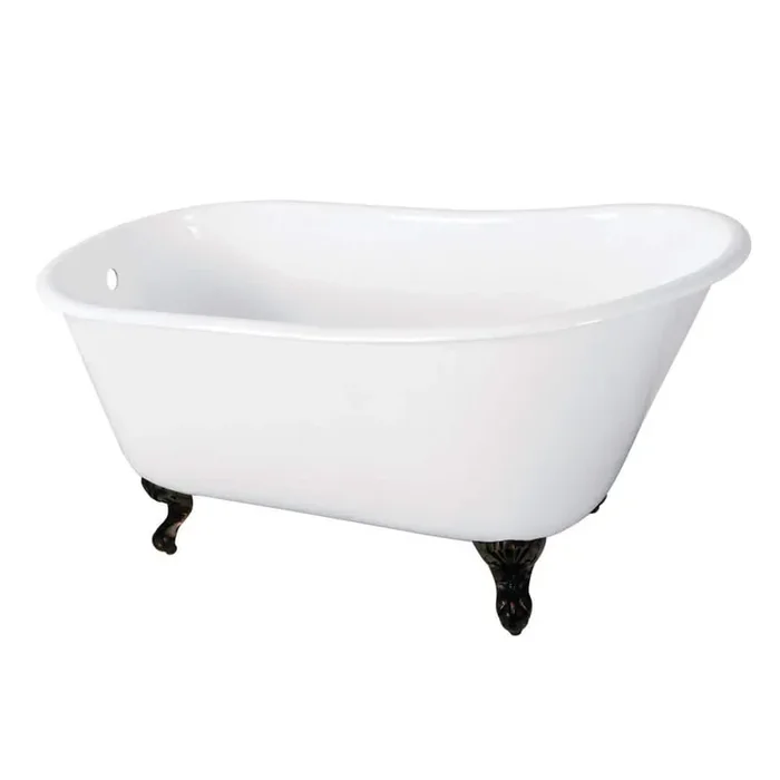 57 in. Cast Iron Slipper Clawfoot Bathtub in White with Feet in Oil Rubbed Bronze