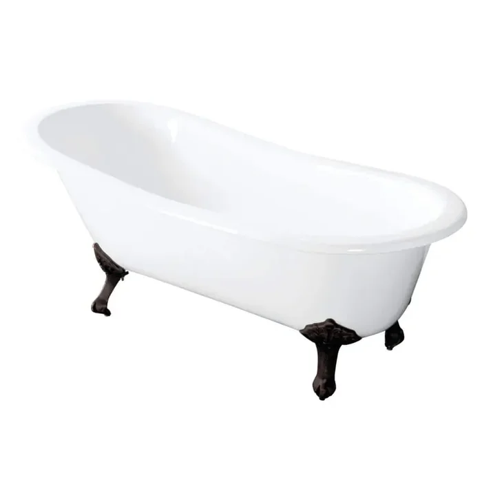 57 in. Cast Iron Slipper Clawfoot Bathtub in White with Feet in Oil Rubbed Bronze