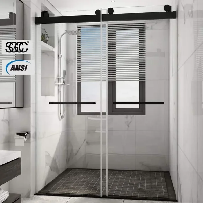 58 in. to 60 in. W x 76 in. H Sliding Frameless Shower Door in Matte Black with Clear Glass