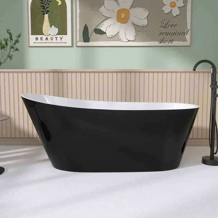 59 in. x 29 in. Freestanding Soaking Bathtub Acrylic Free Standing Tub with Left Drain Stand Alone Tubs in Glossy Black
