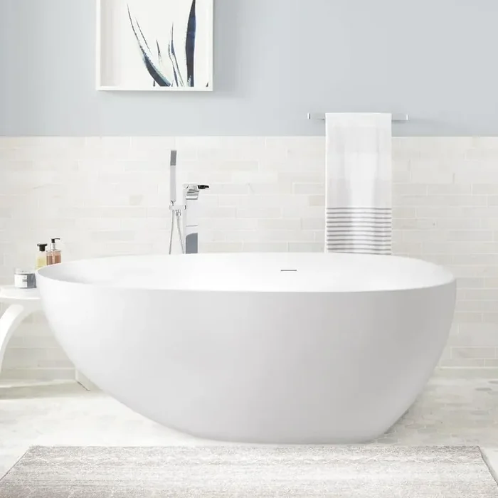 59 in. x 30.7 in. Soaking Bathtub Luxury Stone Resin with Center Drain in Gloss White