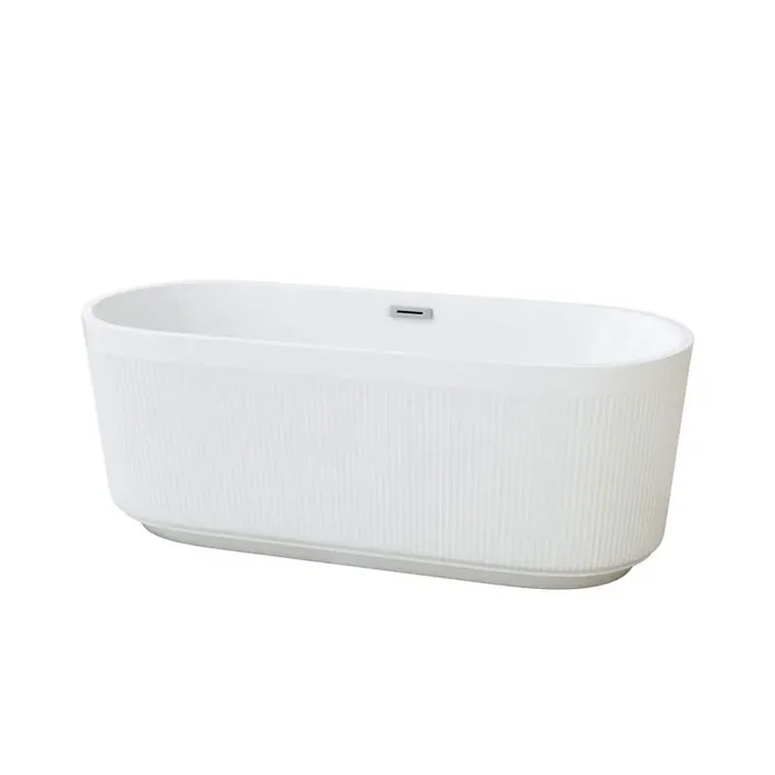 59 in. x 30 in. Oval Acylic Flatbottom Freestanding Soaking Bathtub with Center Drain in Gloss White