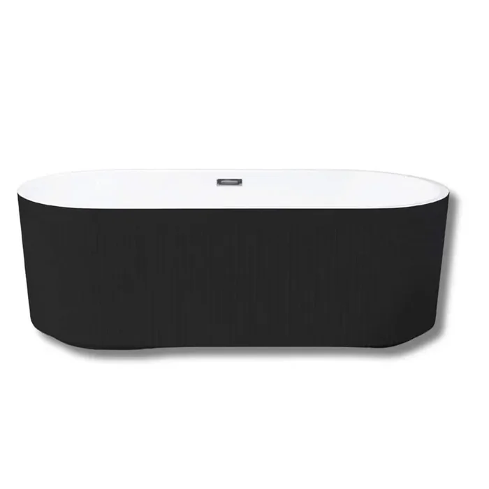 59 in. x 30 in. Oval Acylic Freestanding Soaking Bathtub with Center Drain in Black.