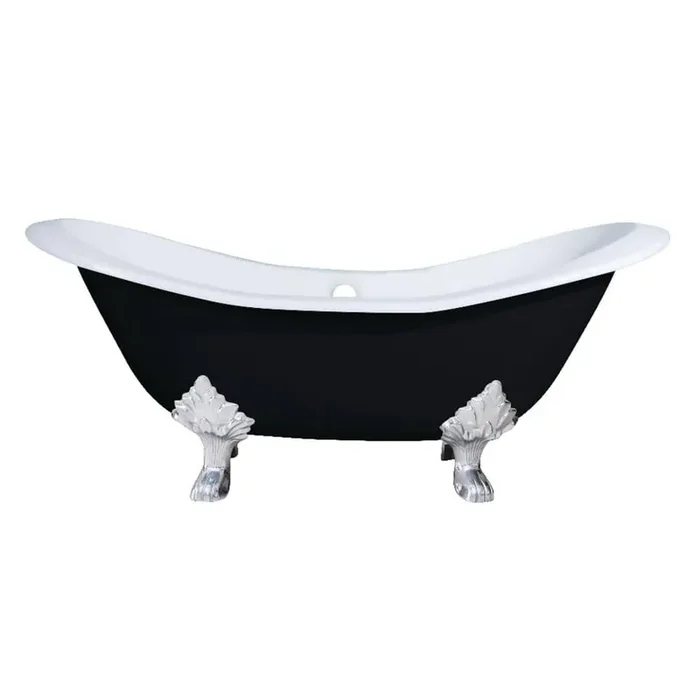 6 ft. Cast Iron Polished Chrome Claw Foot Double Slipper Tub in Black