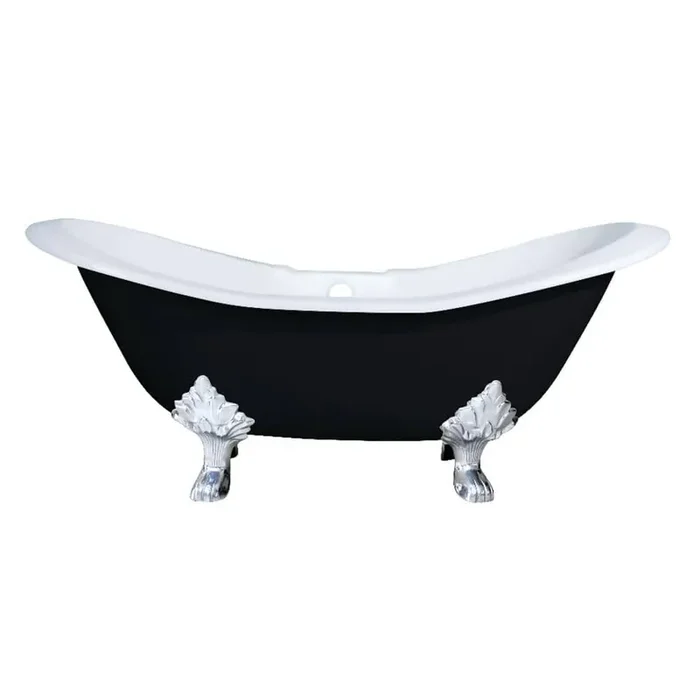 6 ft. Cast Iron Polished Chrome Claw Foot Double Slipper Tub with 7 in. Deck Holes in Black