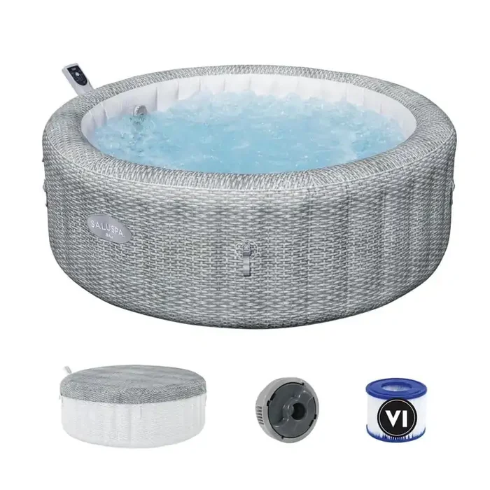 6 people SaluSpa Bali Smart Air Jet Inflatable Hot Tub with EnergySense Cover, 140-Jets and 120-Volt, Gray
