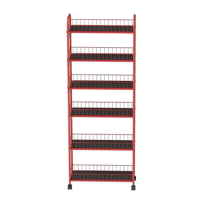 6-Tier Rolling Cart Gap Kitchen Slim Slide Out Storage Tower Rack with Wheels in Red