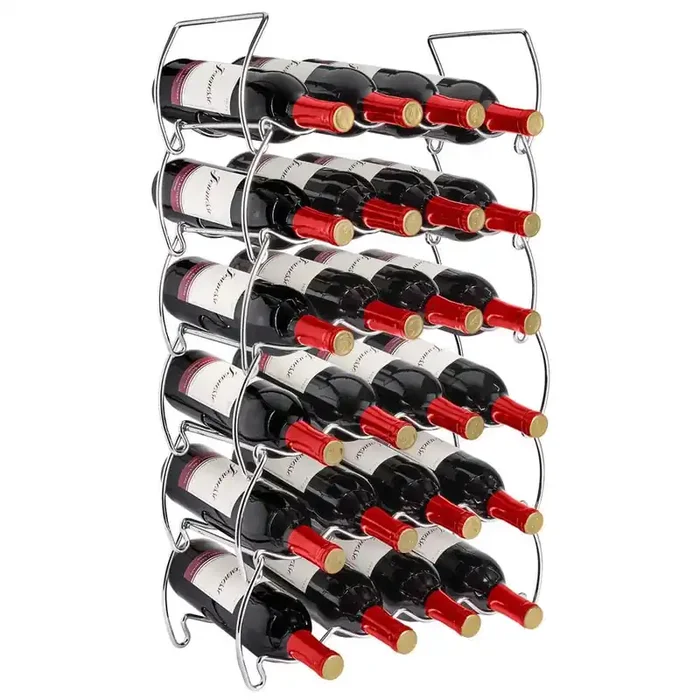 6-Tier Stackable Wine Rack – Classic Style Metal Wine Racks – Hold 24-Bottles Silver