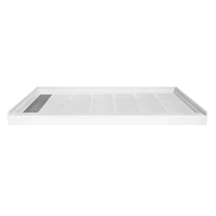 60 in. L x 36 in. W Single Threshold Alcove Solid Surface Shower Pan Base with Left Drain in White
