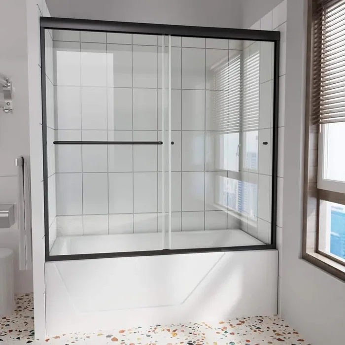 60 in. W x 58 in. H Double Sliding Framed Bathtub Door in Matte Black with 6 mm Tempered Glass and Handle