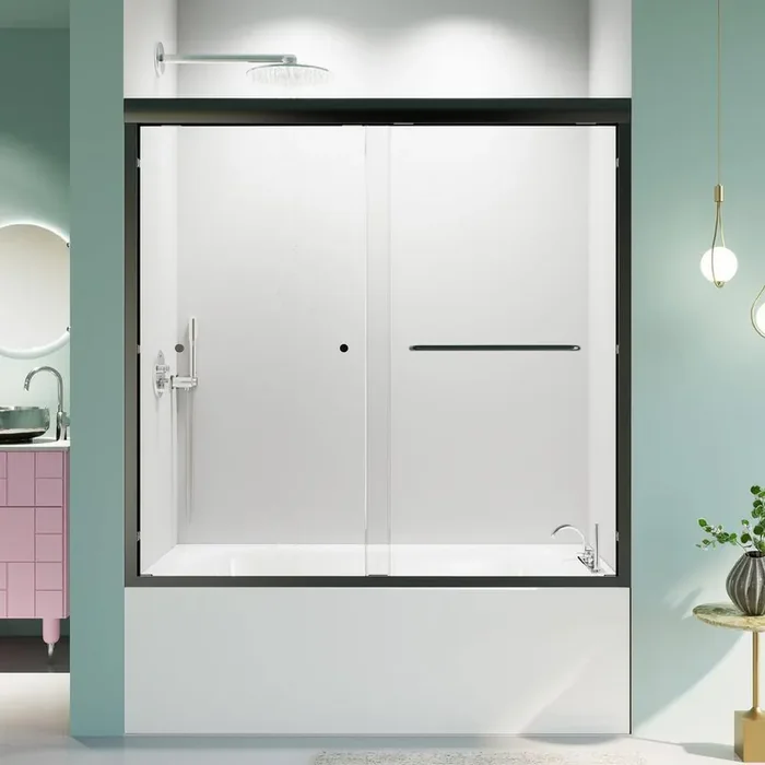 60 in. W x 58in. H Sliding Semi – Frameless Shower Door in Matte Black Finish with SGCC Tempered Glass
