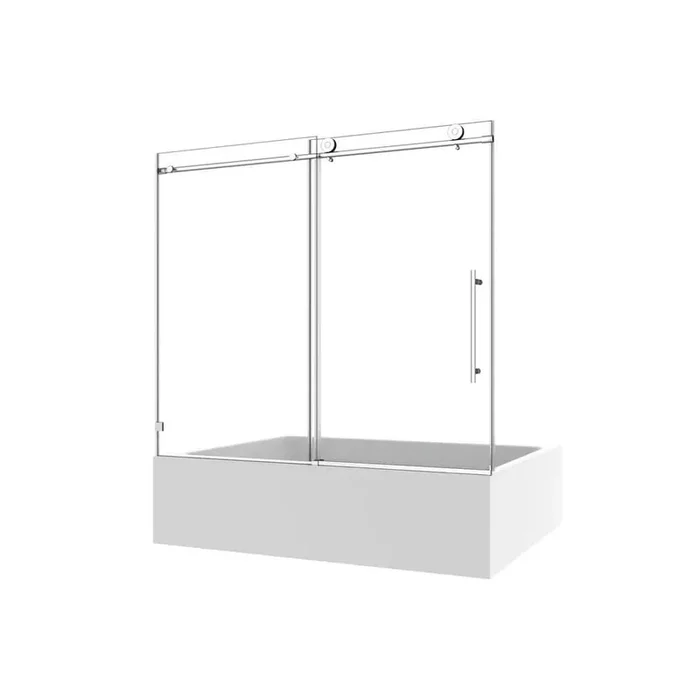 60 in. W x 63 in. H Glass Frameless 1-Fixed and 1-Shifted Shower Door with Adjustable Soft Function Chrome Sliding