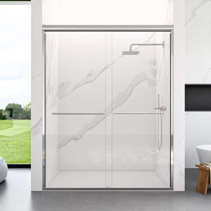 60 in. W x 72 in. H Semi-Frameless Double Sliding Shower Door, Bypass Shower Door, 1/4 in. Tempered Glass Door, Chrome