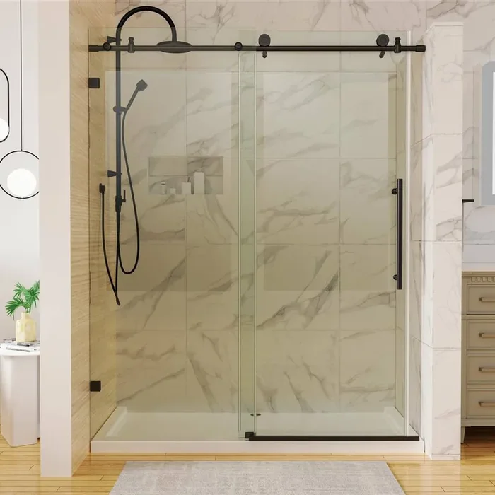 60 in. W x 74 in. H Sliding Frameless Shower Door in Matte Black with Clear Glass