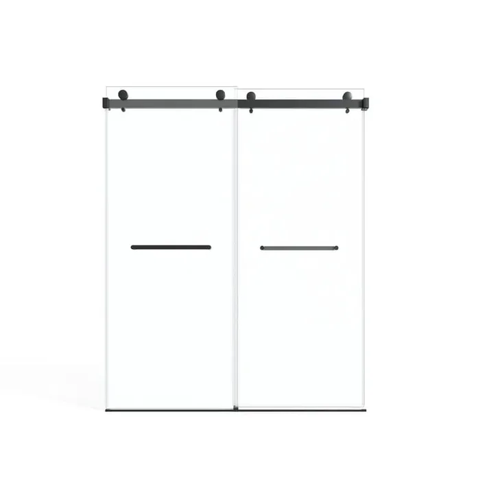 60 in. W x 75 in. H Sliding Shower Door Framed in Black with Clear Glass and Handle