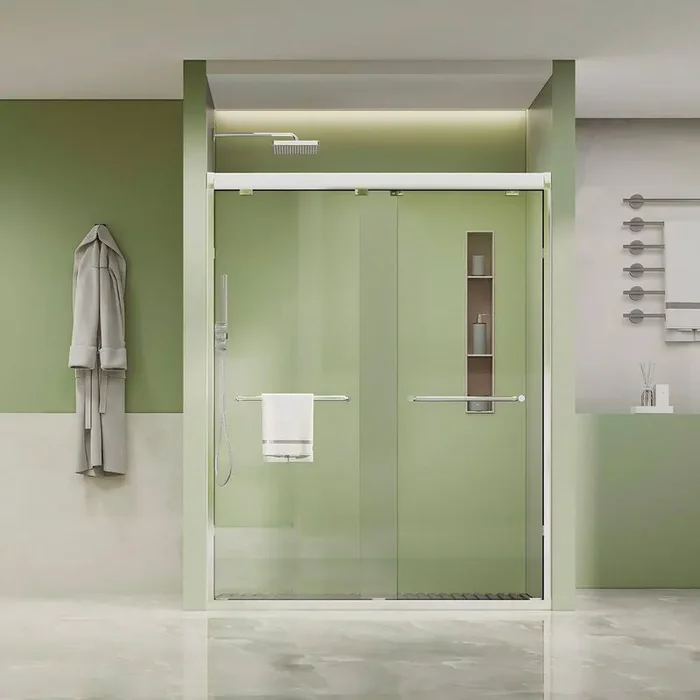 60 in. W x 76 in. H Double Sliding Framed Shower Door in Silver with 1/4 in. 6 mm Clear Tempered Glass
