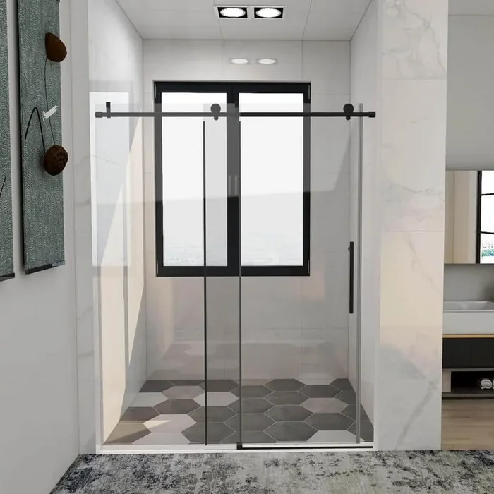 60 in. W x 76 in. H Single Sliding Frameless Shower Door/Enclosure in Matte Black Finish with Clear Glass