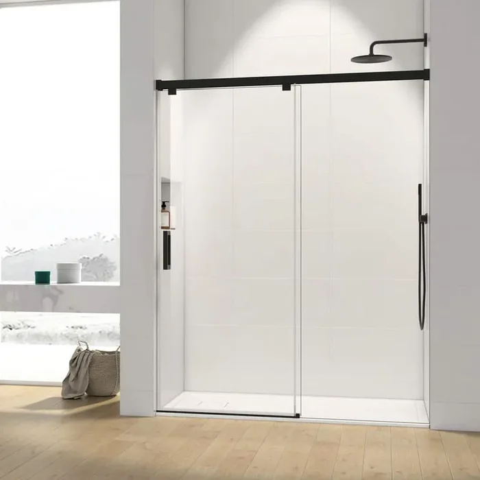 60 in. W x 76 in. H Single Sliding Frameless Shower Door/Enclosure in Matte Black Finish with Clear Glass
